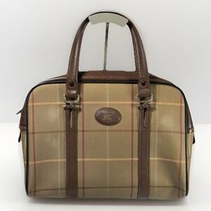 0010. Burberrys Nova Check Hand Bag Canvas Brown Gold Auth mr1966